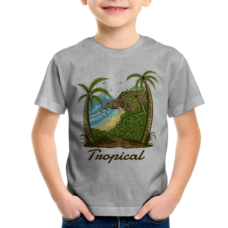 Camiseta Infantil Tropical Beach - Cinza