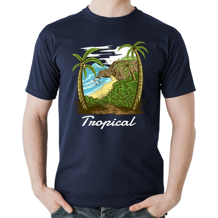 Camiseta Algodão Tropical Beach - Marinho