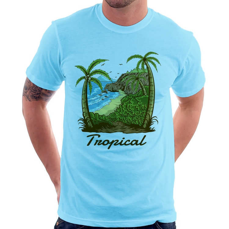 Camiseta Tropical Beach - Azul Bebê