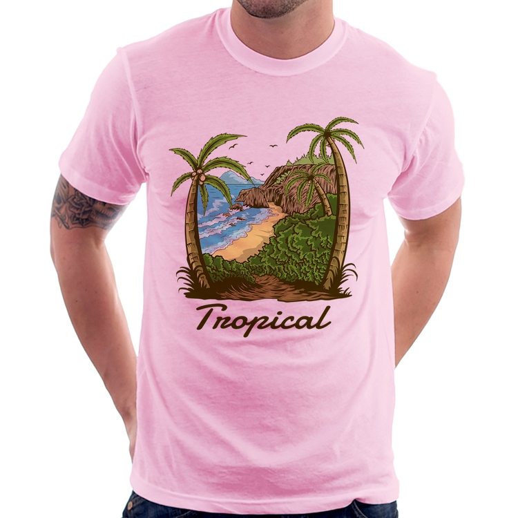 Camiseta Tropical Beach - Rosa Bebê