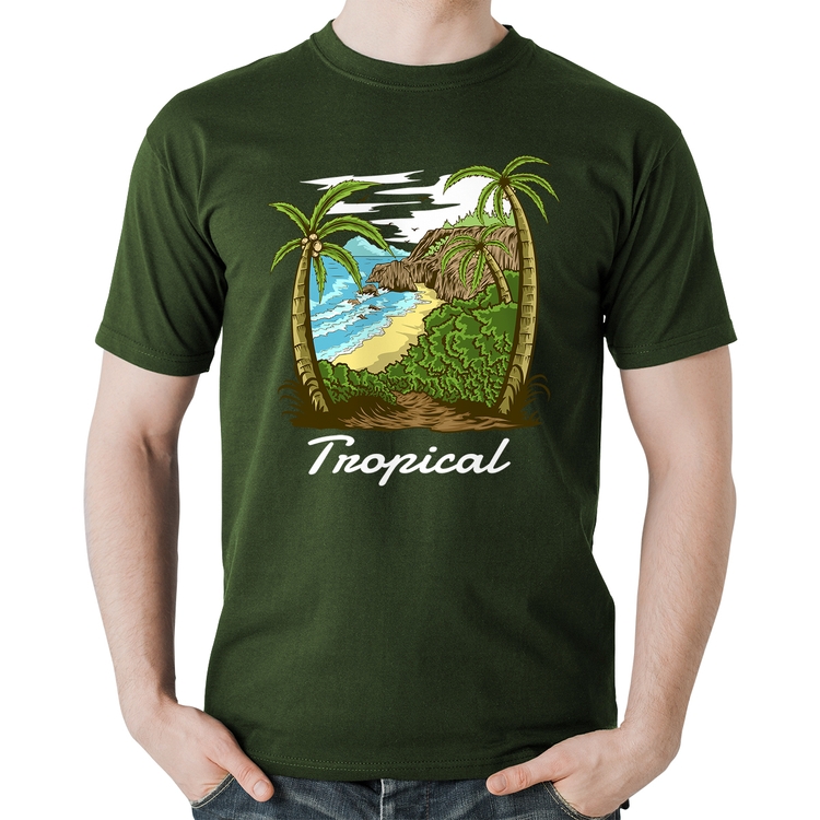 Camiseta Algodão Tropical Beach - Musgo