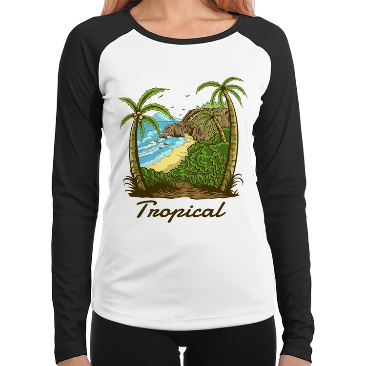 Baby Look Raglan Tropical Beach Manga Longa