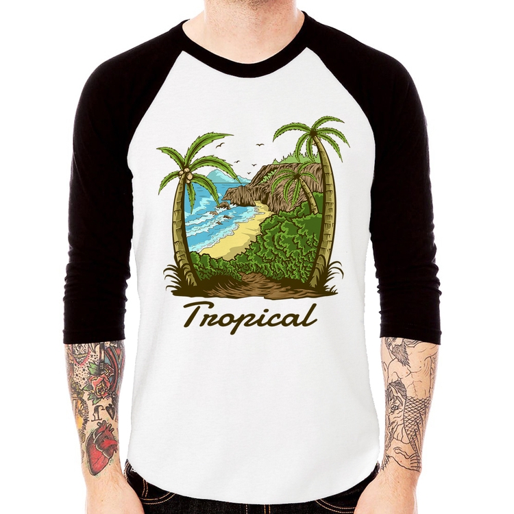 Camiseta Raglan Tropical Beach Manga 3/4