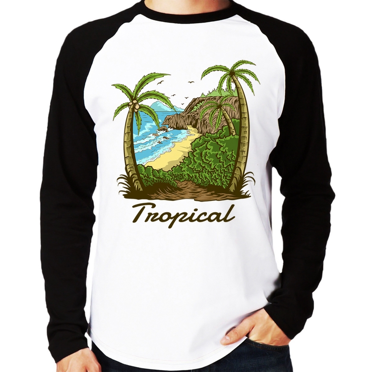 Camiseta Raglan Tropical Beach Manga Longa