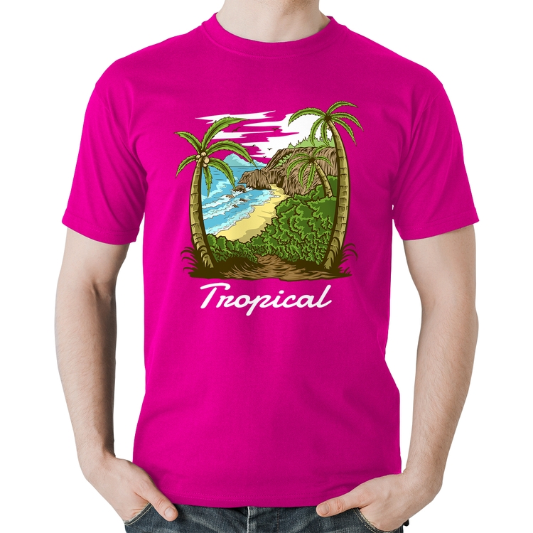 Camiseta Algodão Tropical Beach - Rosa