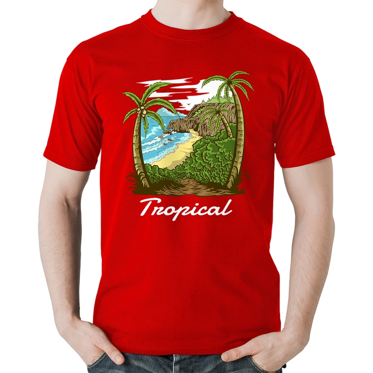 Camiseta Algodão Tropical Beach - Vermelha