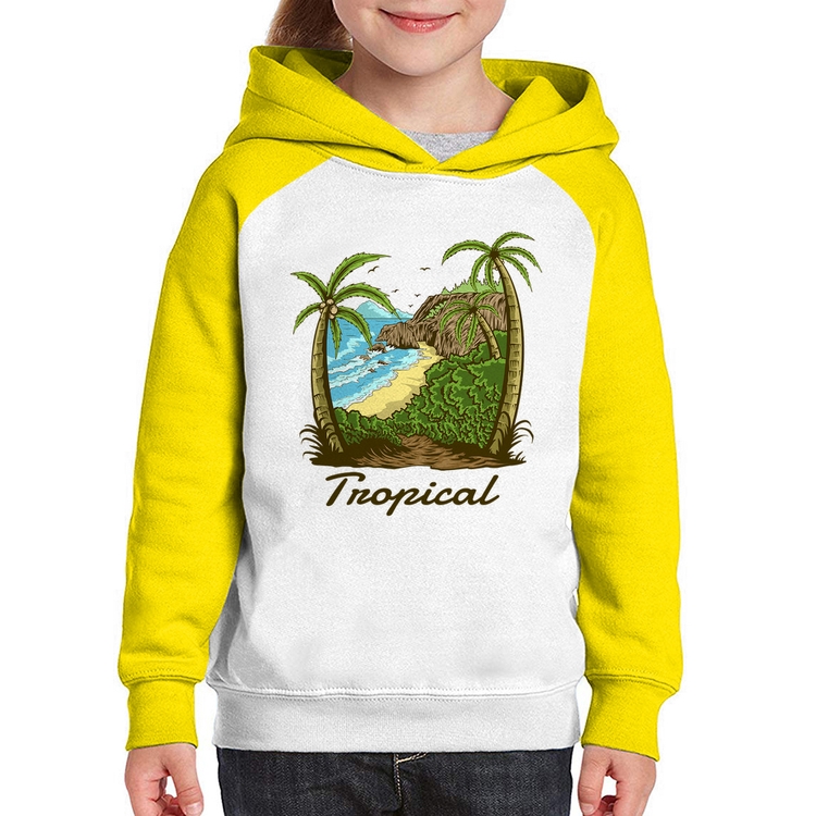 Moletom Infantil Tropical Beach - Branco/Amarelo