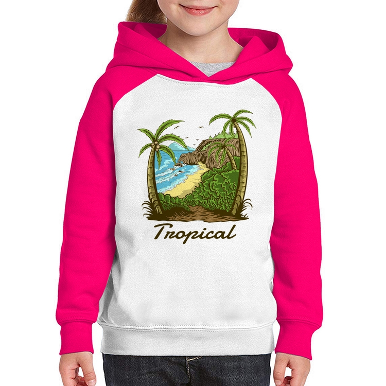 Moletom Infantil Tropical Beach - Branco/Rosa