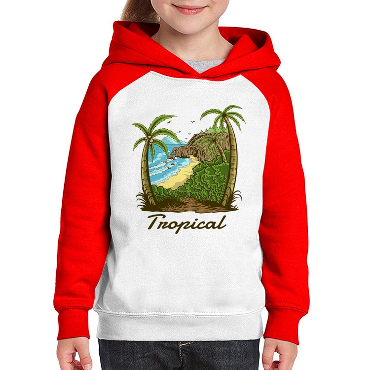 Moletom Infantil Tropical Beach - Branco/Vermelho