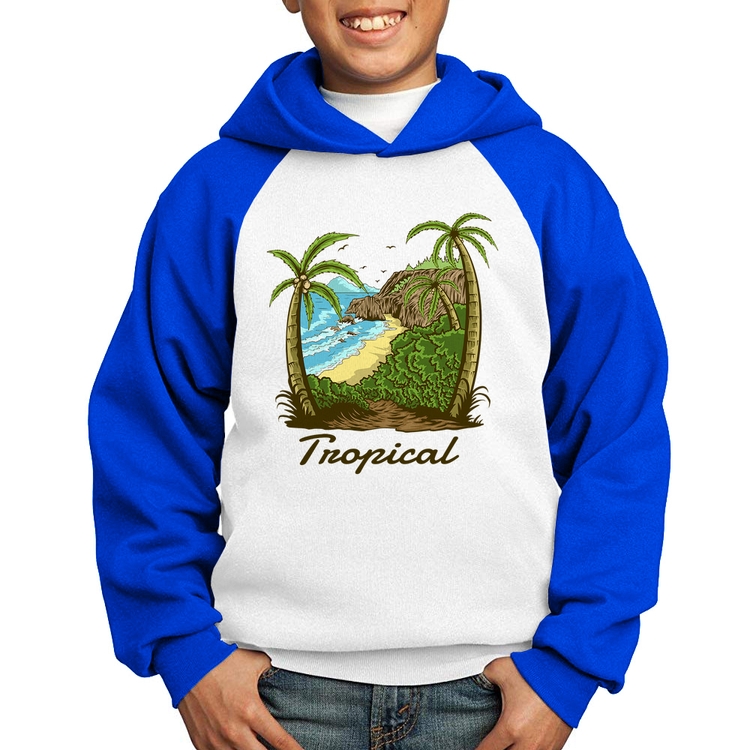 Moletom Infantil Tropical Beach - Branco/Azul