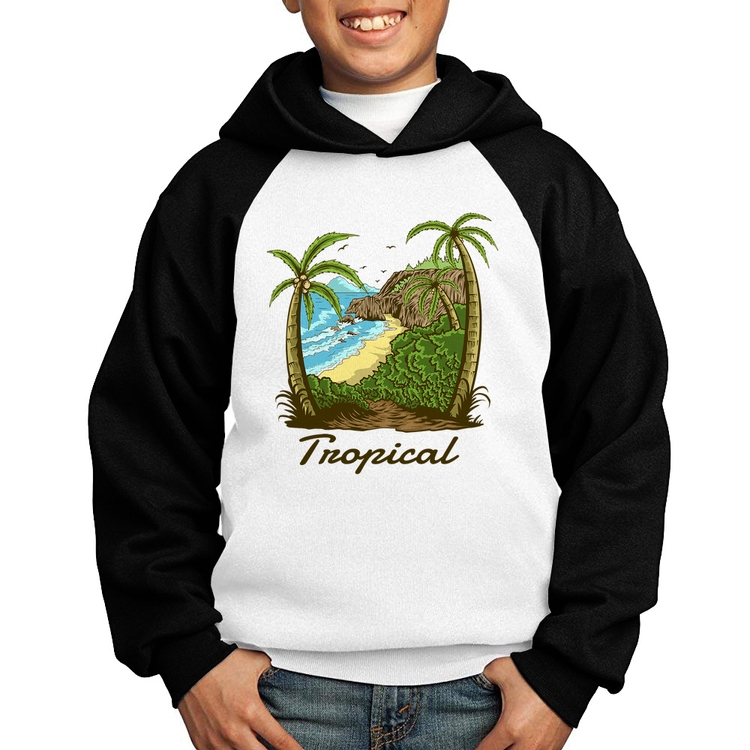 Moletom Infantil Tropical Beach - Branco/Preto