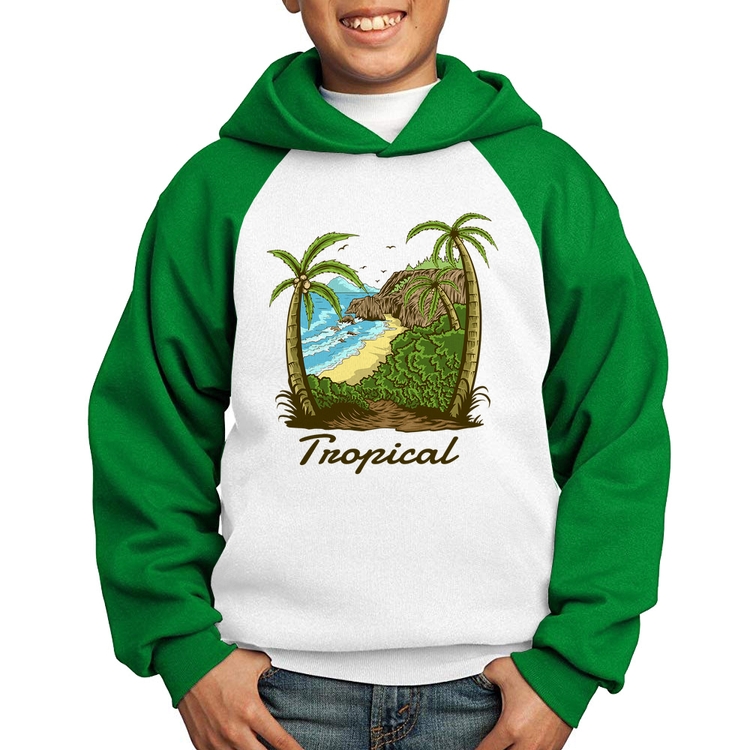Moletom Infantil Tropical Beach - Branco/Verde