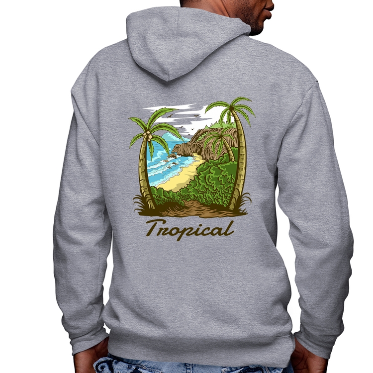 Blusa Moletom Tropical Beach Masculina com Capuz e Zíper - Mescla