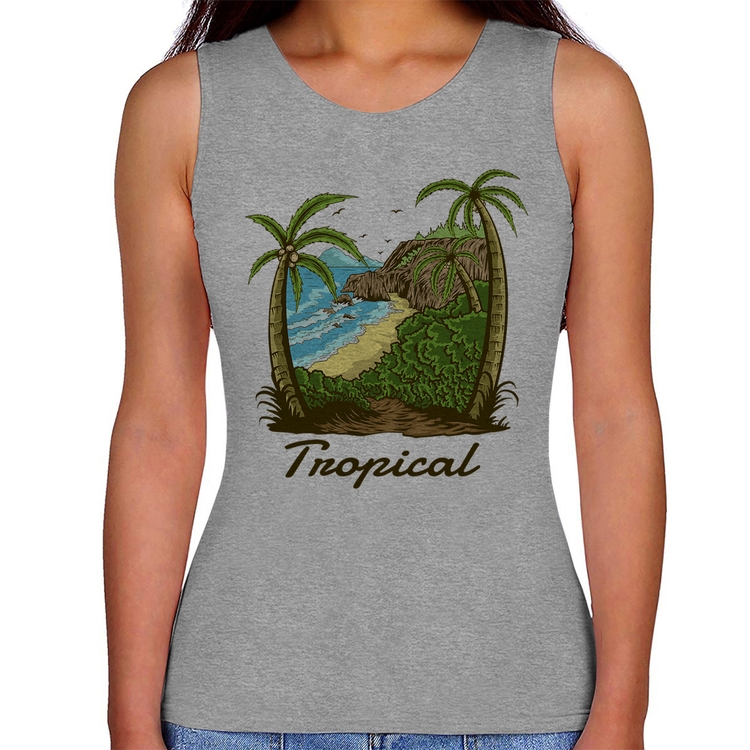 Regata Feminina Tropical Beach - Cinza