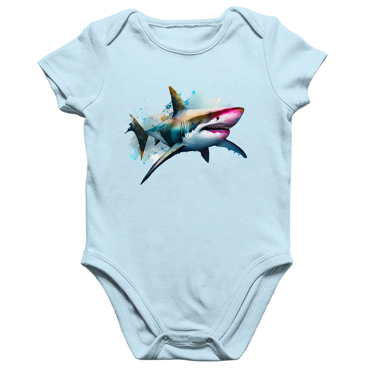 Body Bebê Algodão Tubarão Watercolor - Azul Bebê