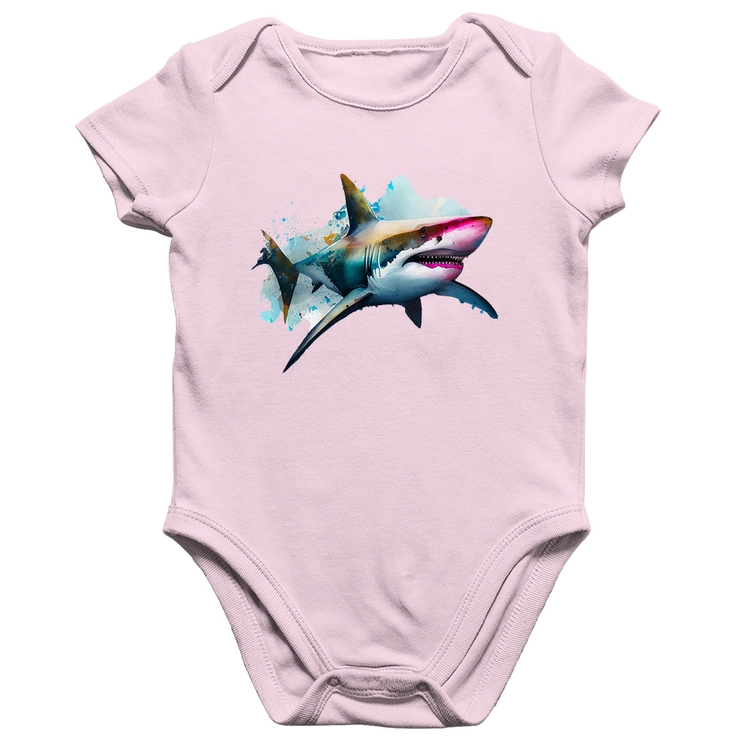 Body Bebê Algodão Tubarão Watercolor - Rosa Bebê