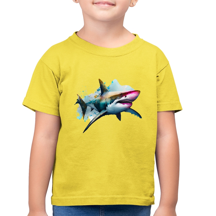 Camiseta Algodão Infantil Tubarão Watercolor - Amarelo Canário