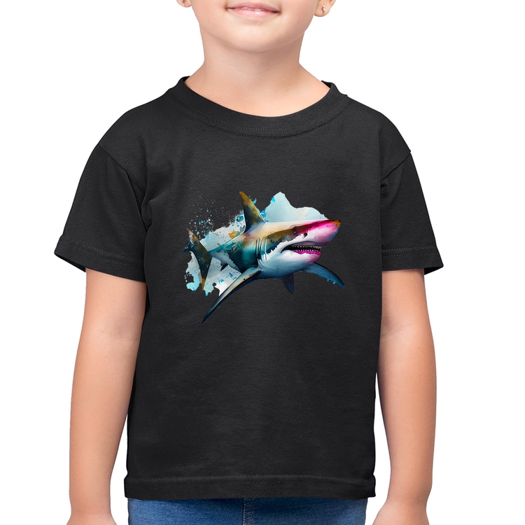 Camiseta Algodão Infantil Tubarão Watercolor