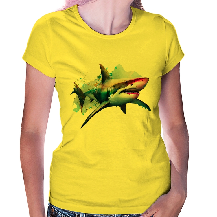 Baby Look Tubarão Watercolor - Amarela