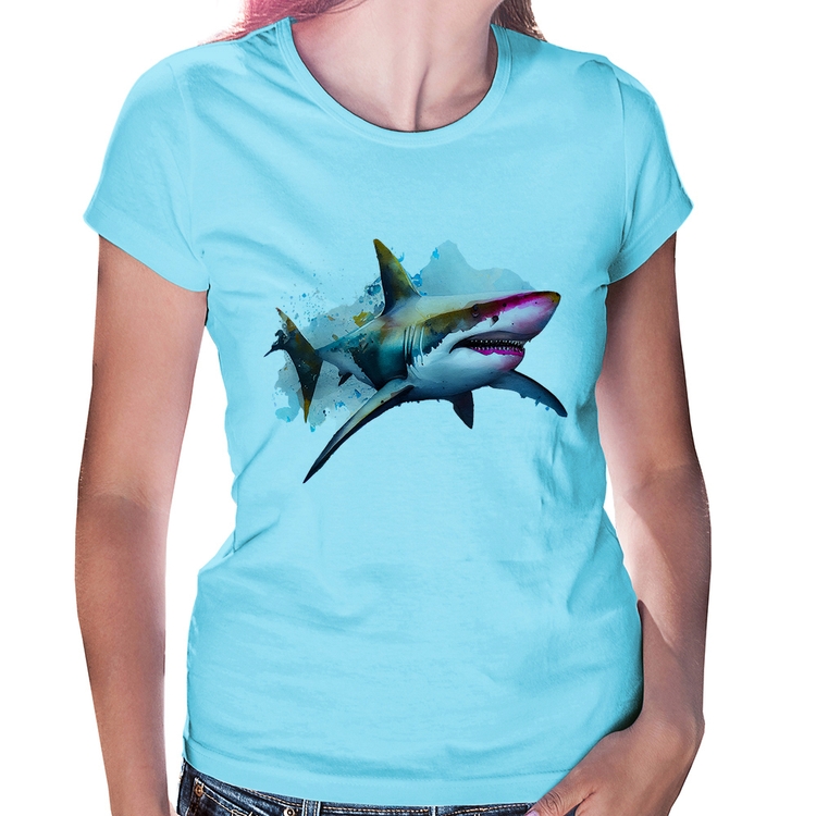 Baby Look Tubarão Watercolor - Azul Bebê