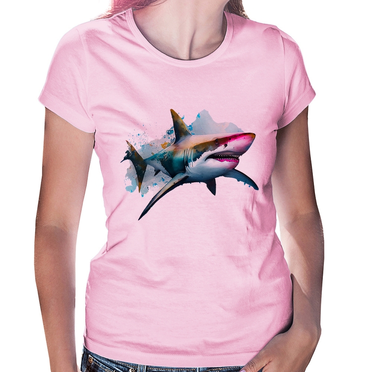 Baby Look Tubarão Watercolor - Rosa Bebê