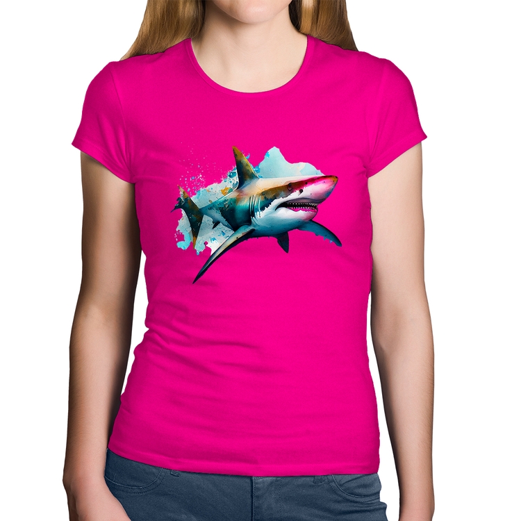 Baby Look Algodão Tubarão Watercolor - Rosa