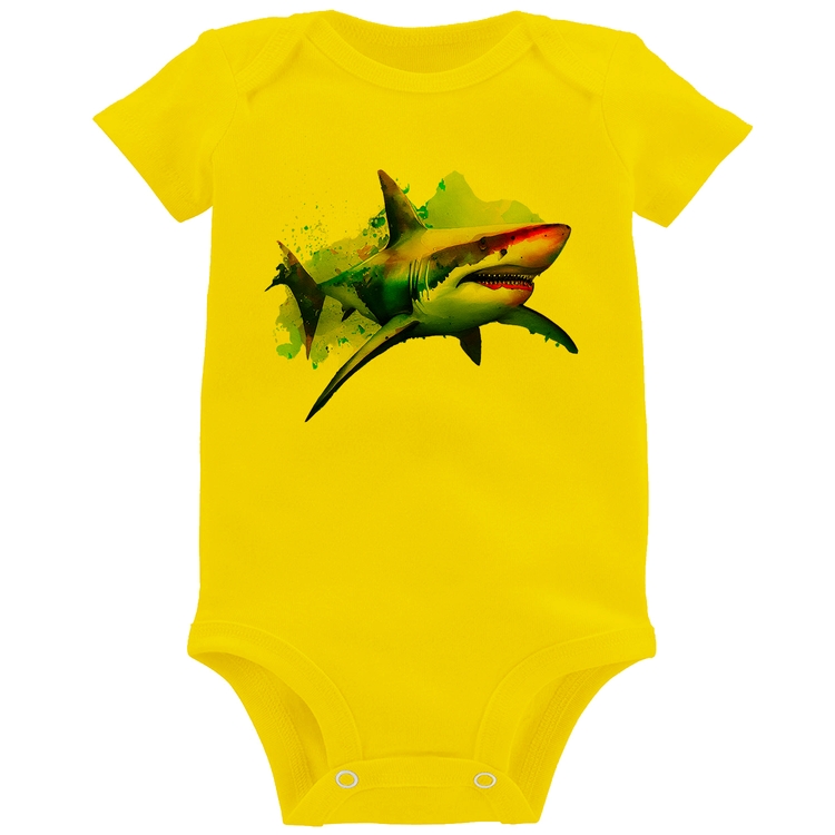 Body Bebê Tubarão Watercolor - Amarelo
