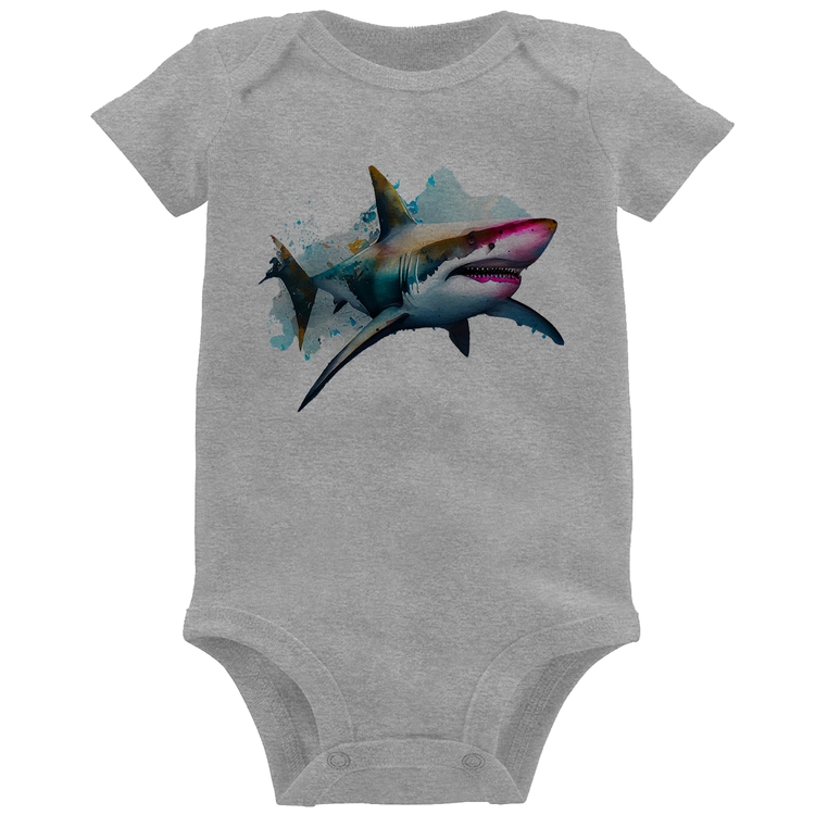 Body Bebê Tubarão Watercolor - Cinza