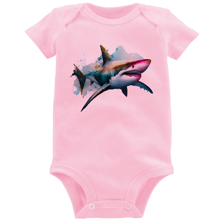 Body Bebê Tubarão Watercolor - Rosa Bebê
