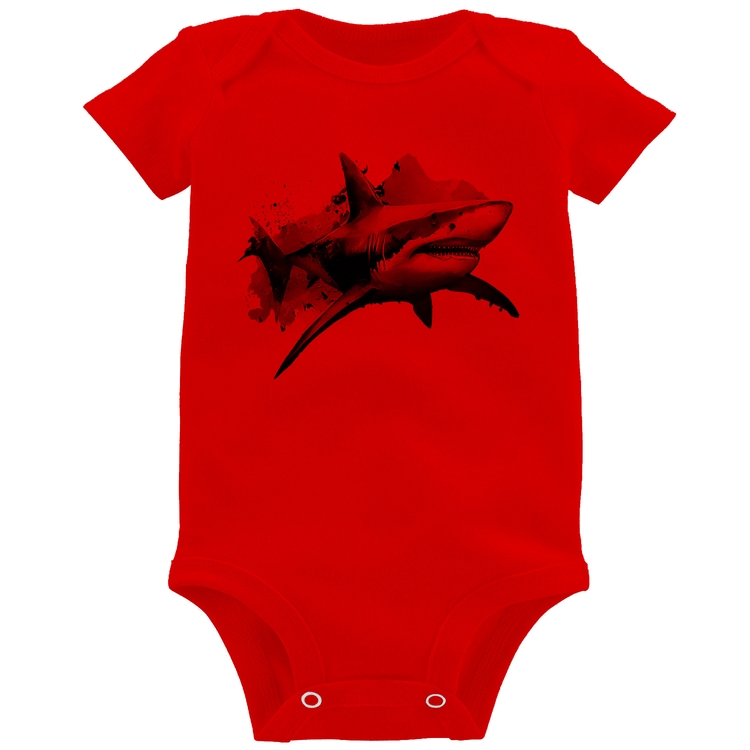 Body Bebê Tubarão Watercolor - Vermelho