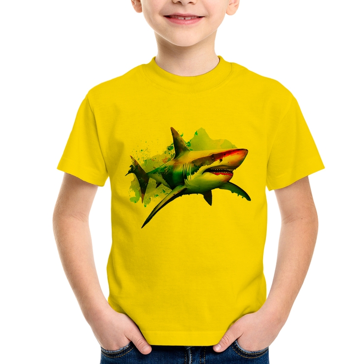 Camiseta Infantil Tubarão Watercolor - Amarela