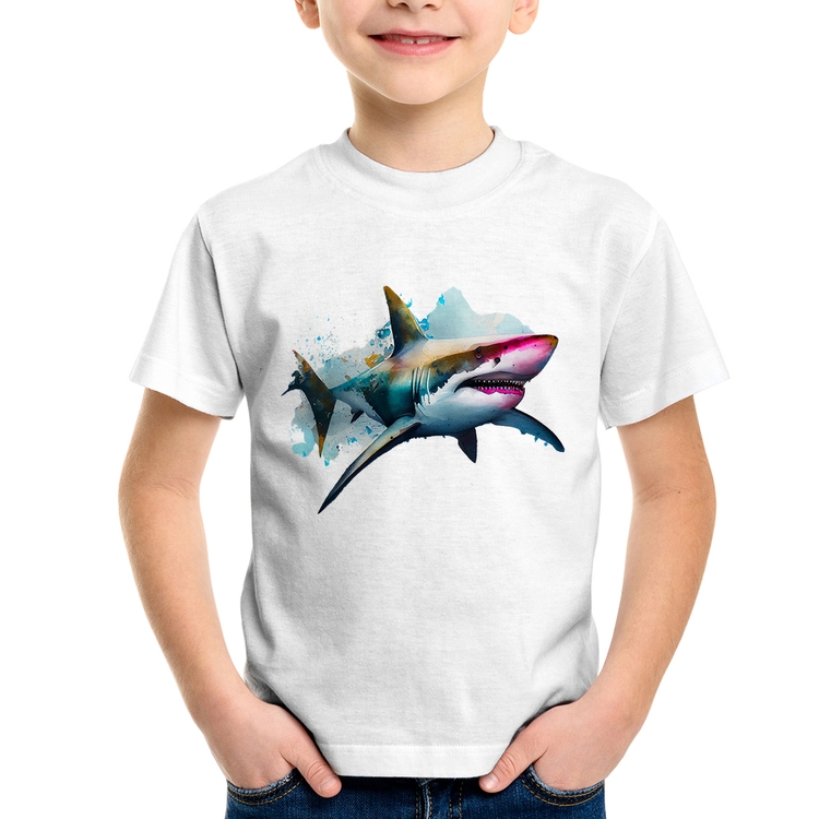 Camiseta Infantil Tubarão Watercolor