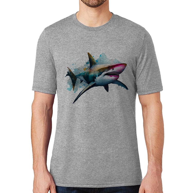 Camiseta Tubarão Watercolor - Cinza