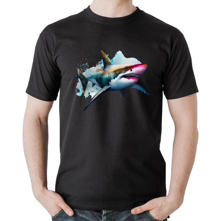 Camiseta Algodão Tubarão Watercolor