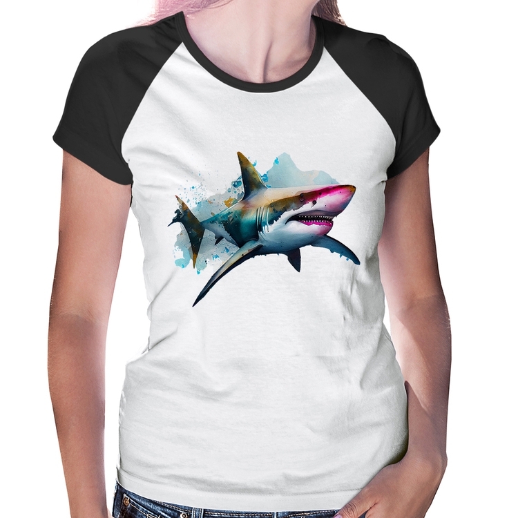 Baby Look Raglan Tubarão Watercolor