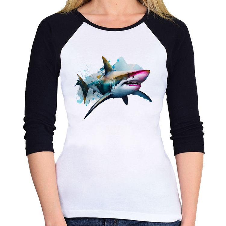 Baby Look Raglan Tubarão Watercolor Manga 3/4