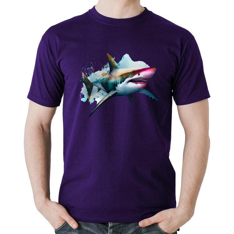 Camiseta Algodão Tubarão Watercolor - Roxa