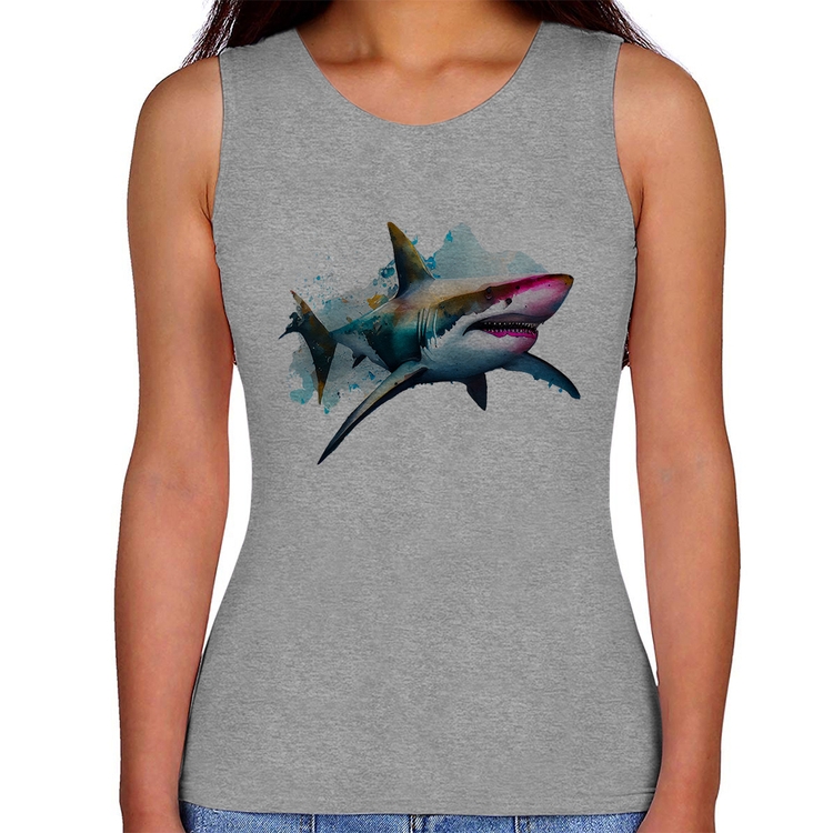 Regata Feminina Tubarão Watercolor - Cinza