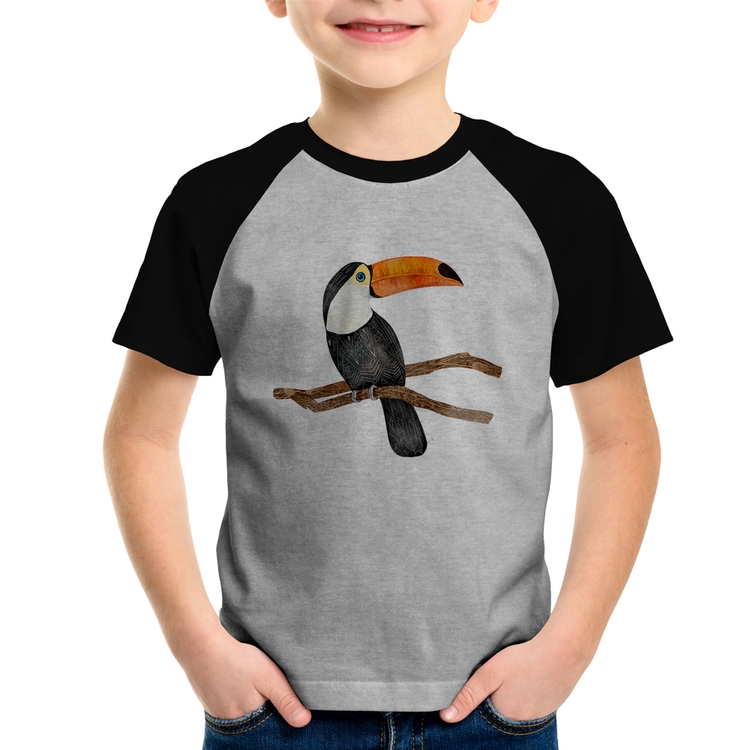 Camiseta Raglan Infantil Tucano - Cinza/Preto