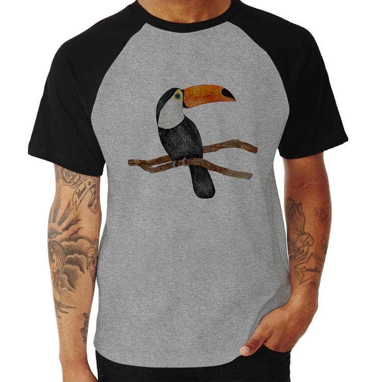 Camiseta Raglan Tucano - Cinza/Preto