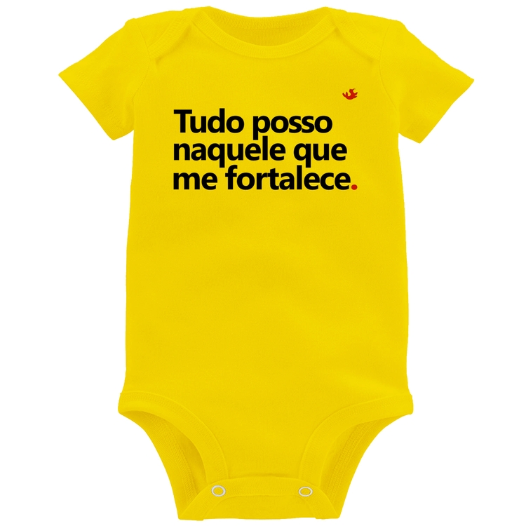 Body Bebê Tudo posso naquele que me fortalece - Amarelo