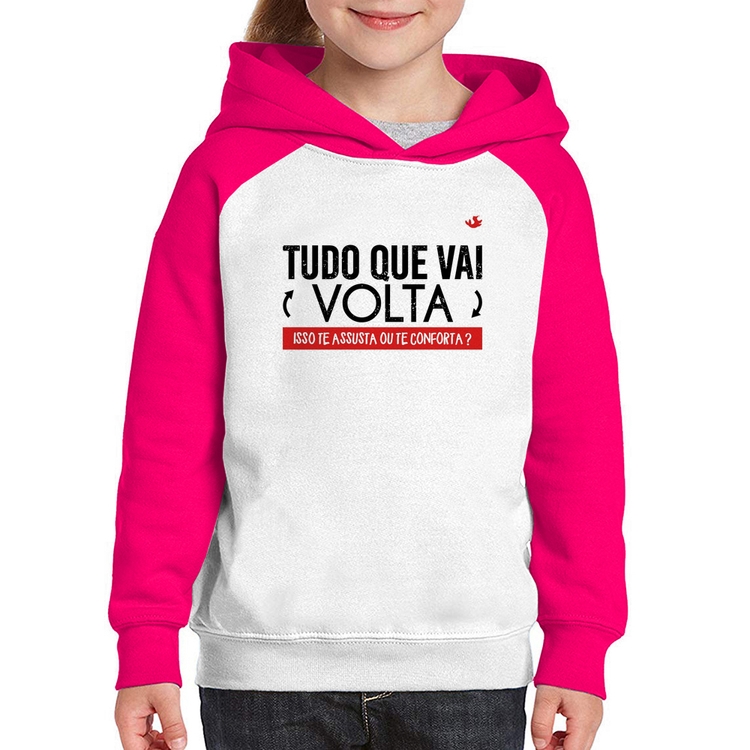Moletom Infantil Tudo que vai volta, isso te assusta ou te conforta? - Branco/Rosa