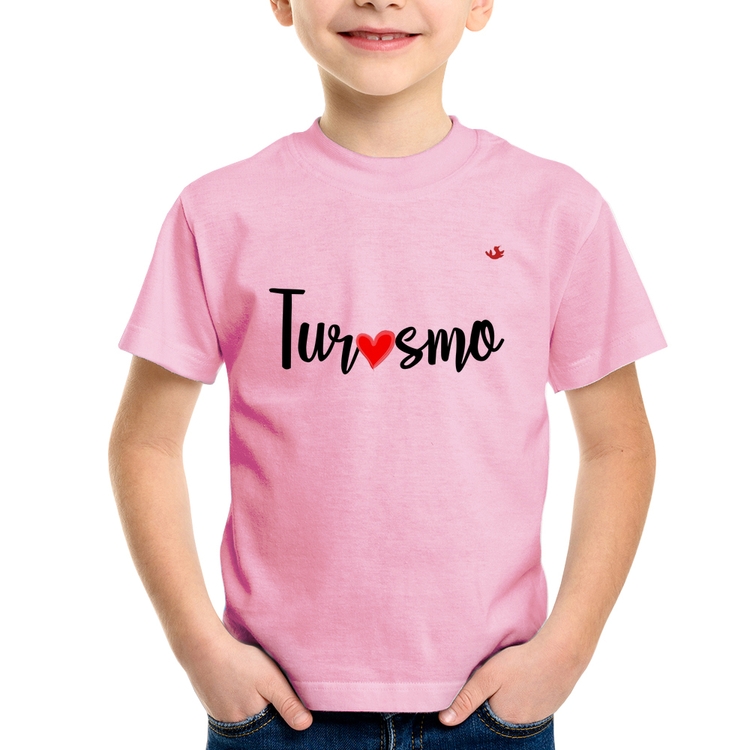 Camiseta Infantil Turismo por amor - Rosa Bebê