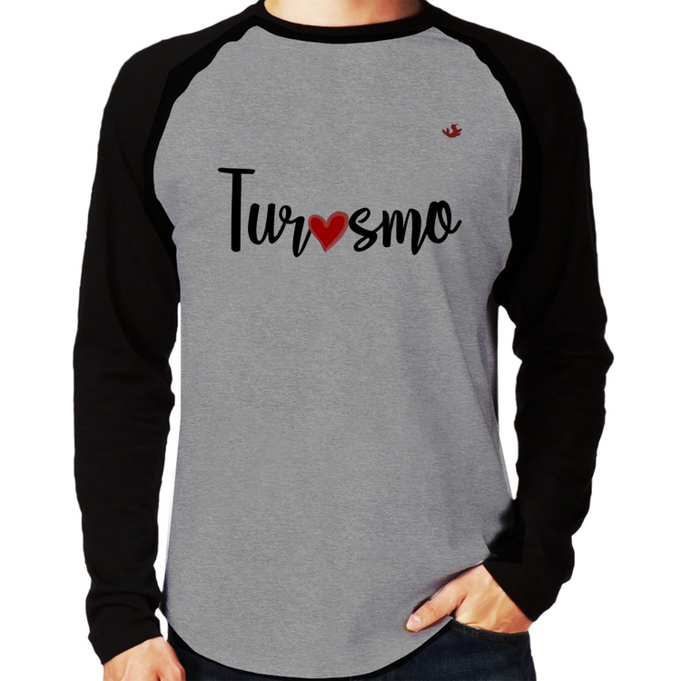 Camiseta Raglan Turismo por amor Manga Longa - Cinza/Preto