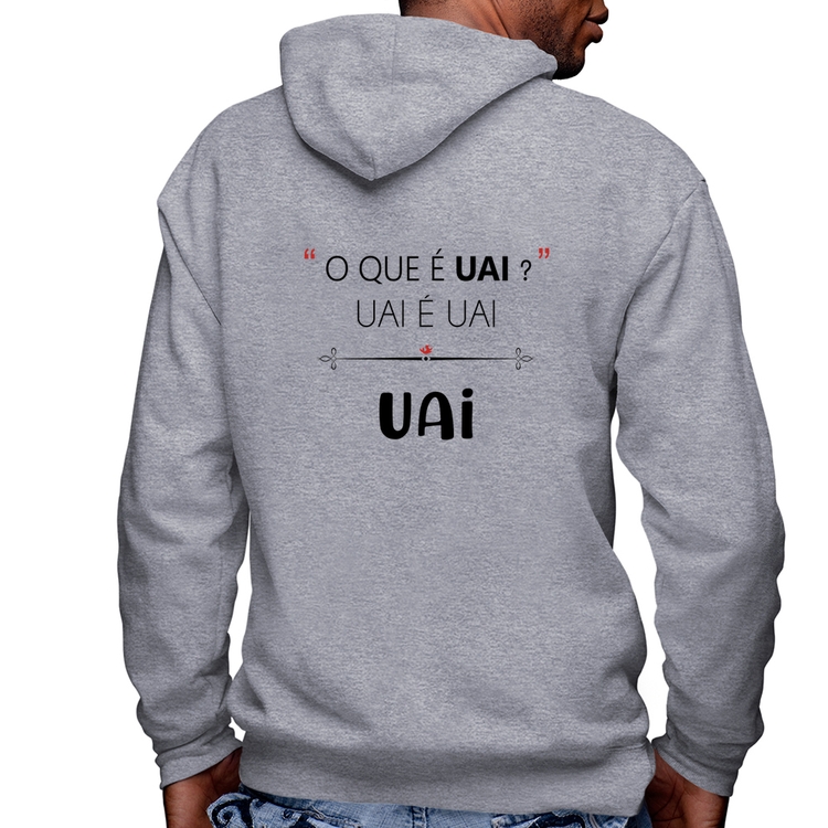 Blusa Moletom Uai é uai, uai Masculina com Capuz e Zíper - Mescla