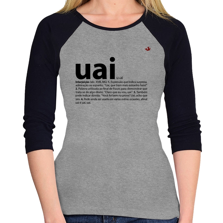 Baby Look Raglan Uai - Significado Manga 3/4 - Cinza/Preto