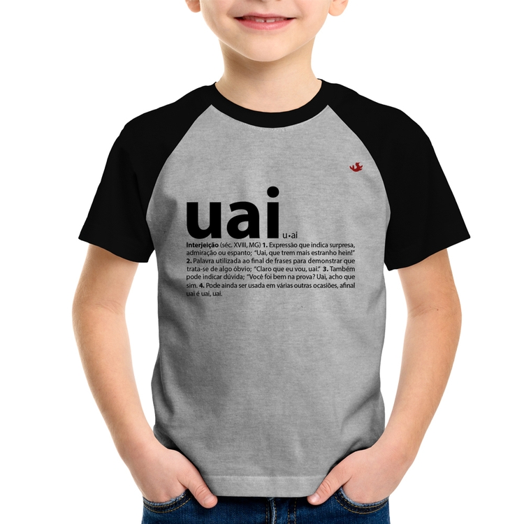 Camiseta Raglan Infantil Uai - Significado - Cinza/Preto