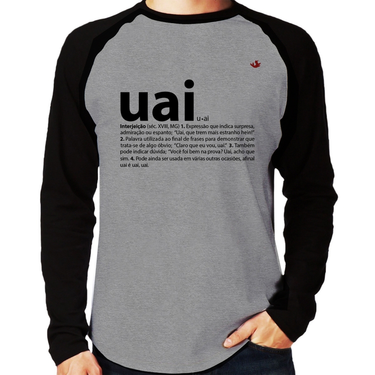 Camiseta Raglan Uai - Significado Manga Longa - Cinza/Preto