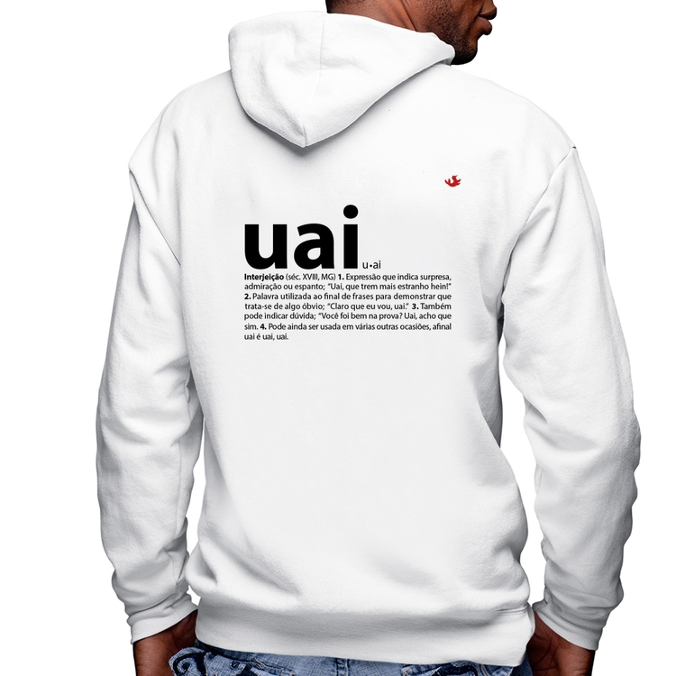 Blusa Moletom Uai - Significado Masculina com Capuz e Zíper - Branca