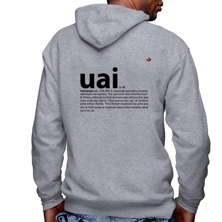Blusa Moletom Uai - Significado Masculina com Capuz e Zíper - Mescla